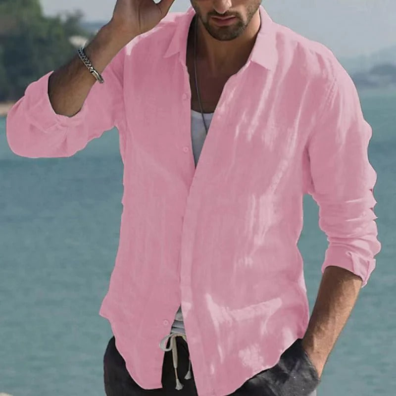 Men's Linen Shirt with Stand-Up Collar – Jam