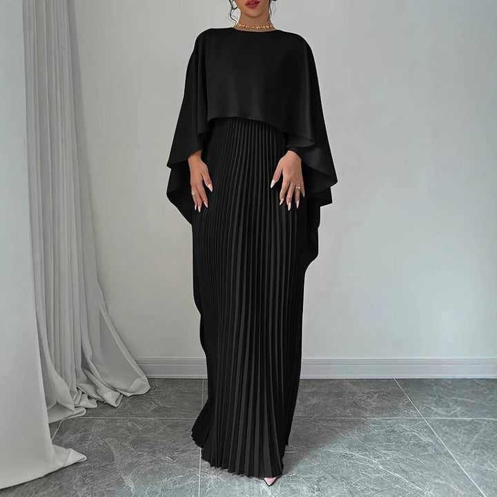 Flowing Pleated Batwing Sleeve Maxi Dress