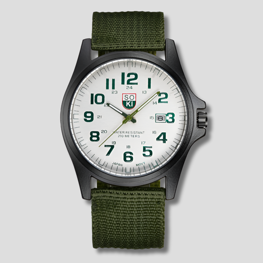 Robust Military-Style Watch with Illuminated Dial