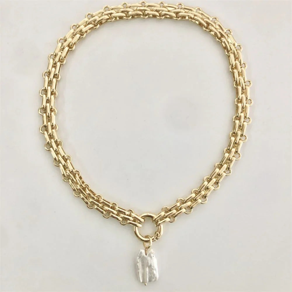 Baroque Freshwater Pearl Necklace with Gold and Silver Chain