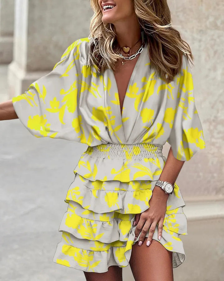 Floral Print Ruffle Tiered Wrap Dress