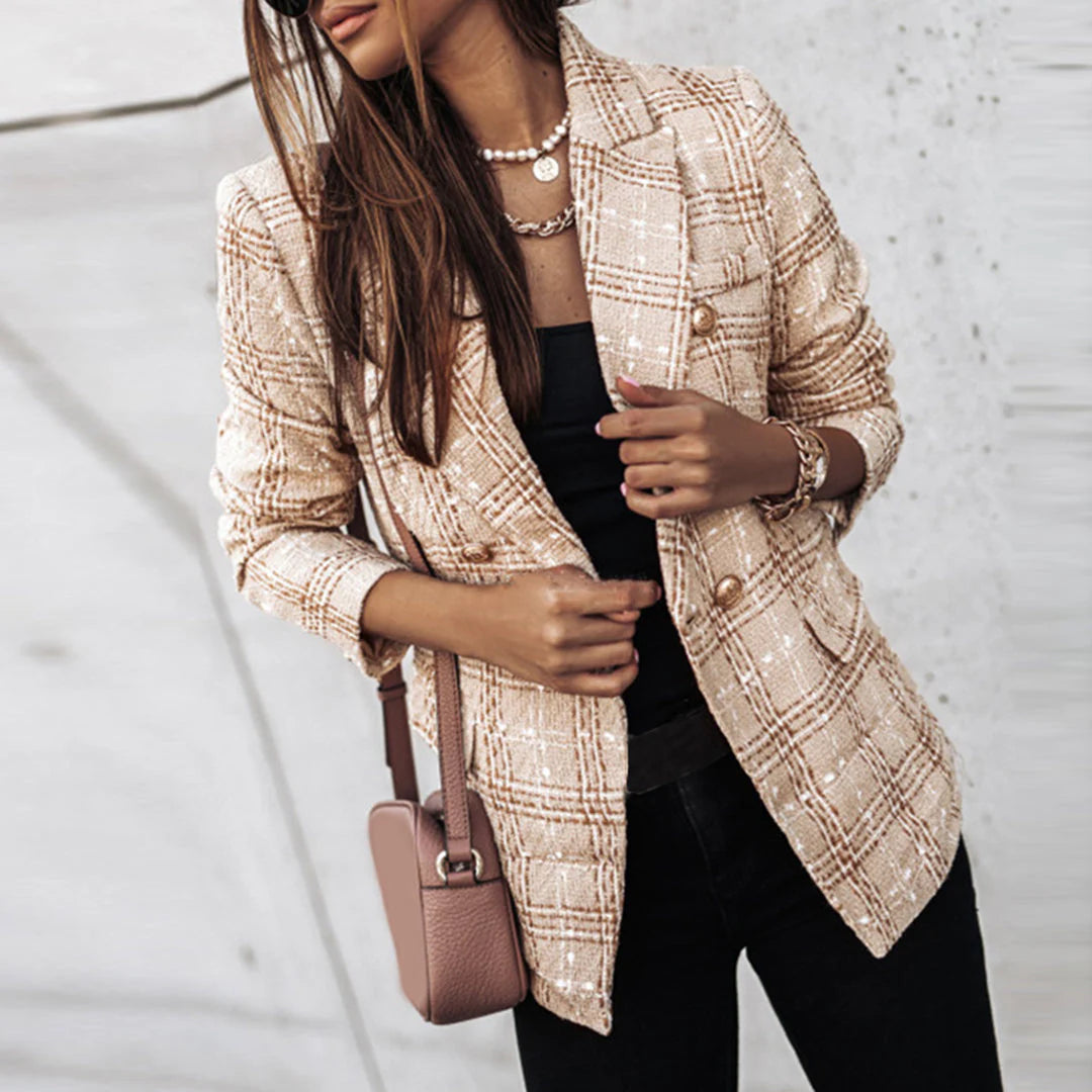 Elegant Patterned Women's Blazer with Gold Buttons
