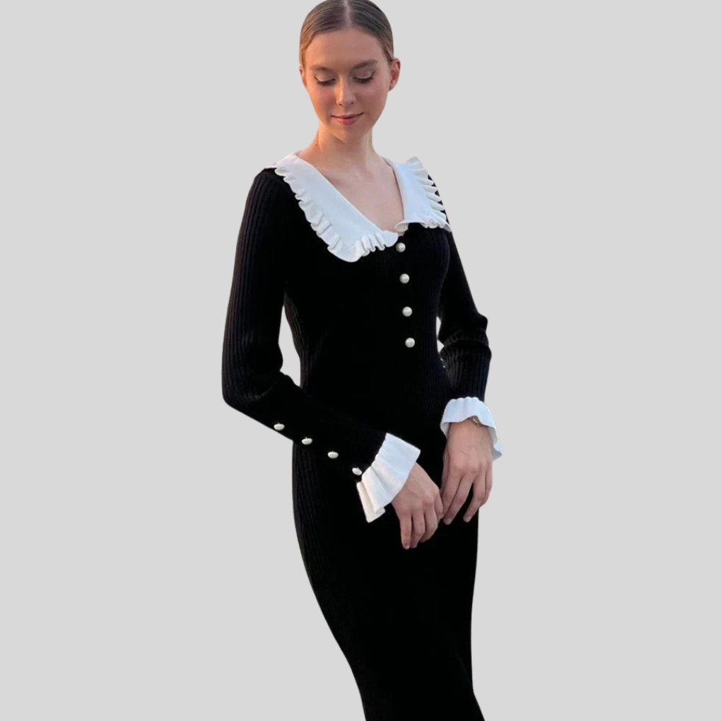 Women’s Maxi Dress – High-Waist Ruffle Statement