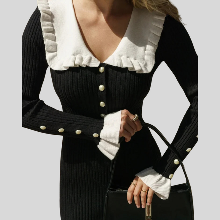 Women’s Maxi Dress – High-Waist Ruffle Statement