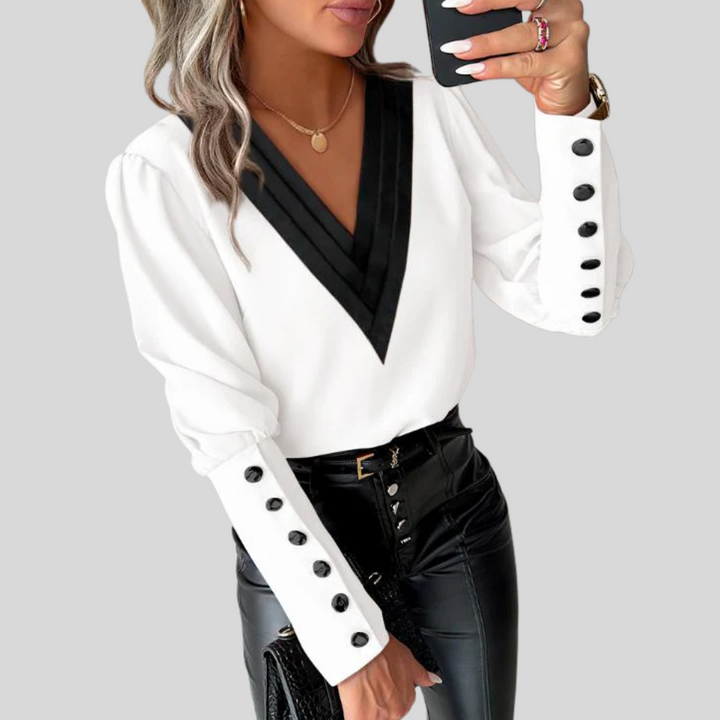 Women’s Button-Front Blouse with Gigot Sleeves – Statement Sleeve with Casual Elegance