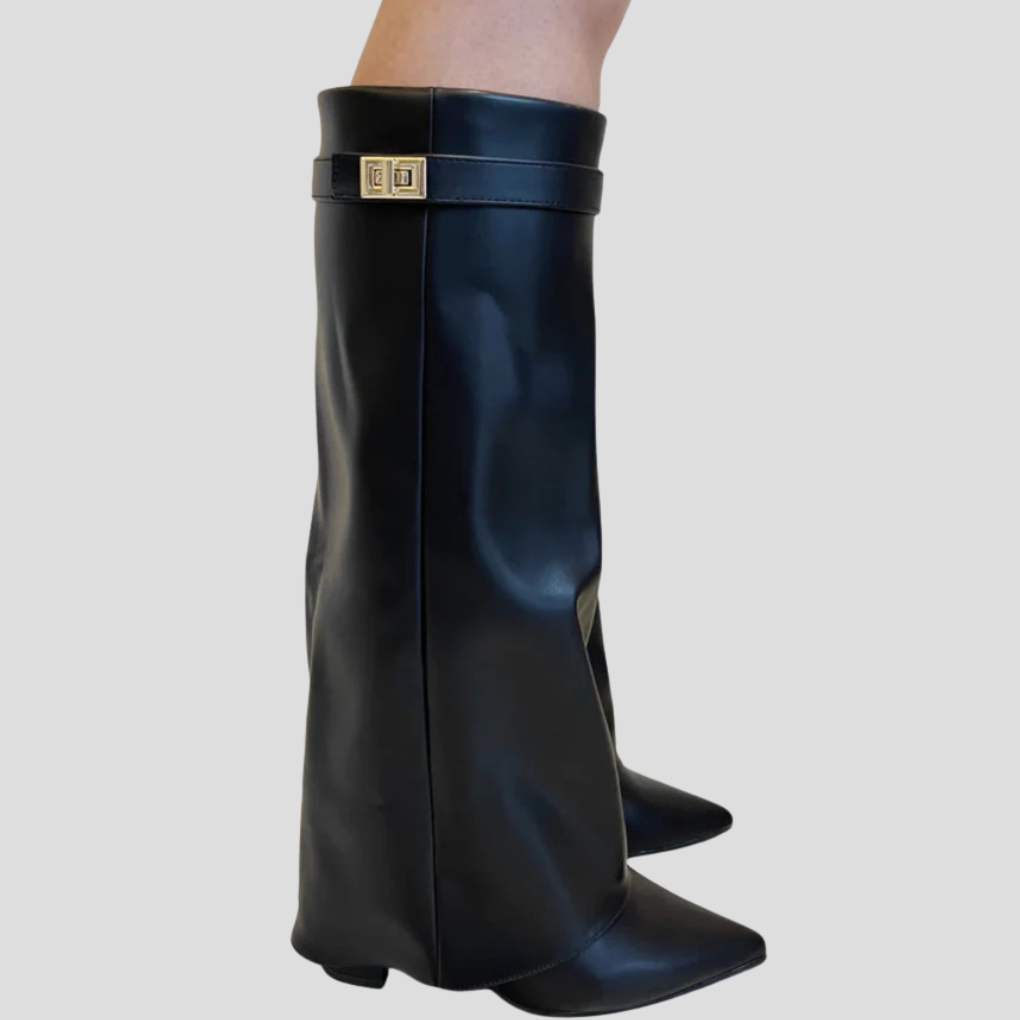 High Block-Heel Flap Boots