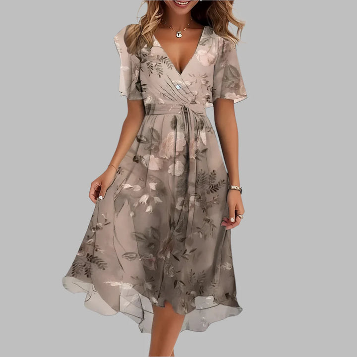 Women’s Stylish Floral Ruched Midi Dress