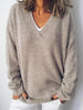 Apricot V-Neck Long-Sleeve Sweater – Casual Solid Style for Everyday Wear