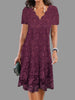 Women’s Floral Midi Dress – Fuchsia V-Neck Short Sleeve Style