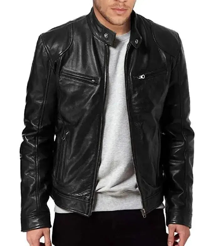 Rugged Leather Motorcycle Biker Jacket for Men
