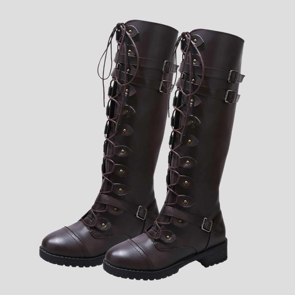 Retro Lace-Up Boots with Buckle for Women
