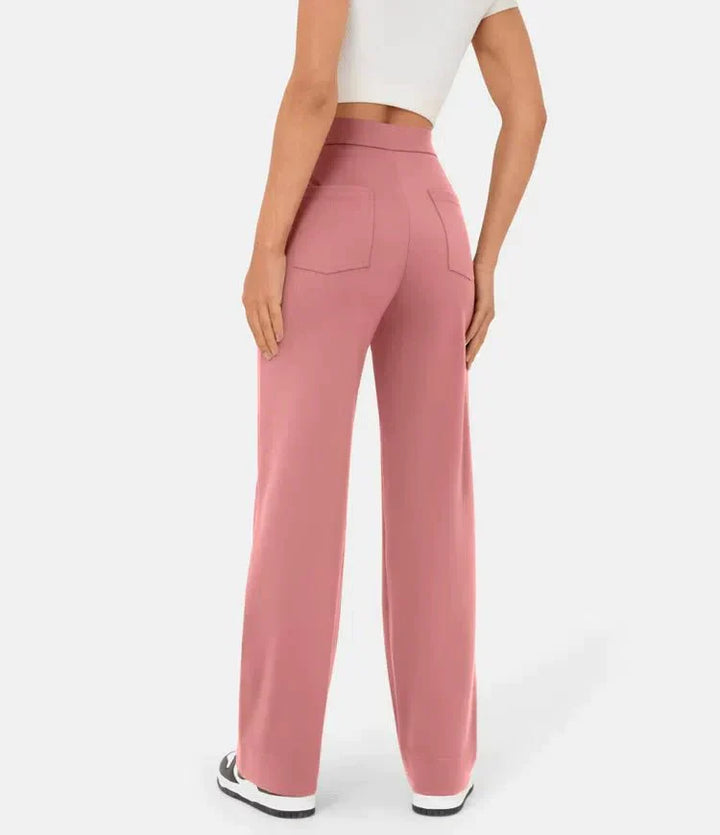 Elasticated casual trousers with a high waist and straight legs for women