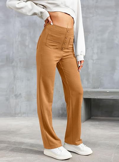 Elasticated casual trousers with a high waist and straight legs for women