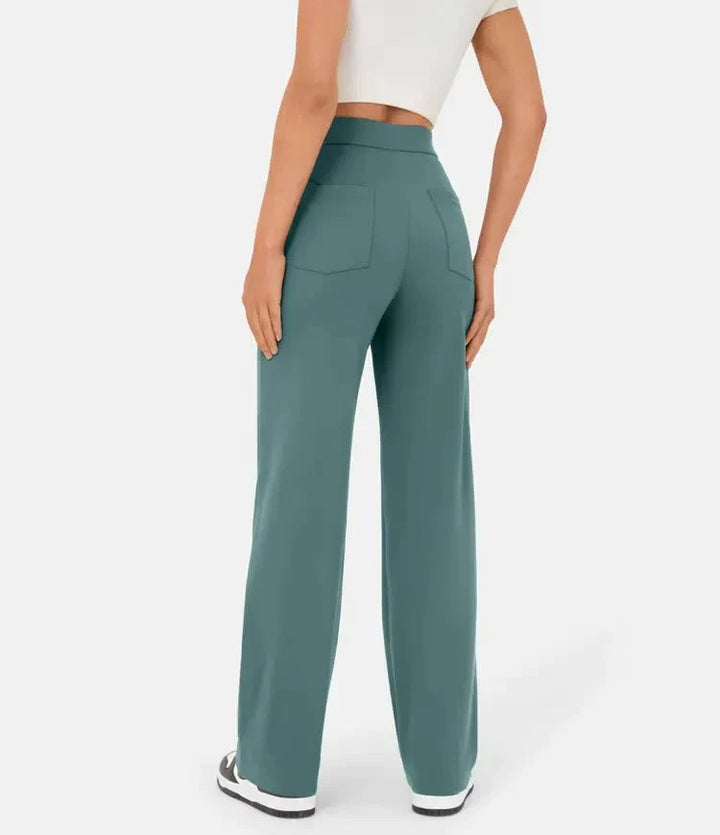 Elasticated casual trousers with a high waist and straight legs for women
