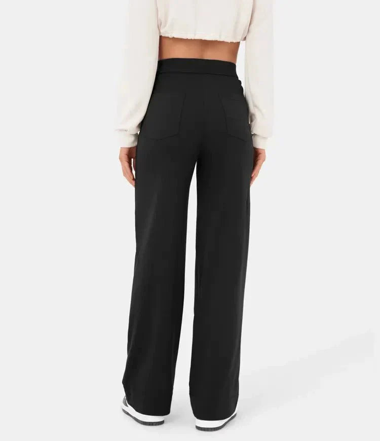 Elasticated casual trousers with a high waist and straight legs for women