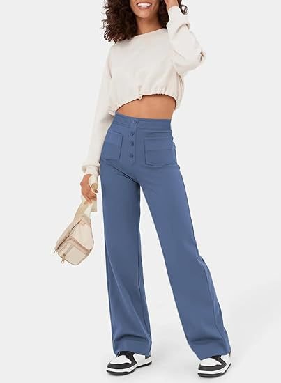 Elasticated casual trousers with a high waist and straight legs for women