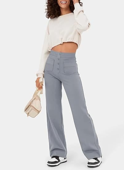 Elasticated casual trousers with a high waist and straight legs for women