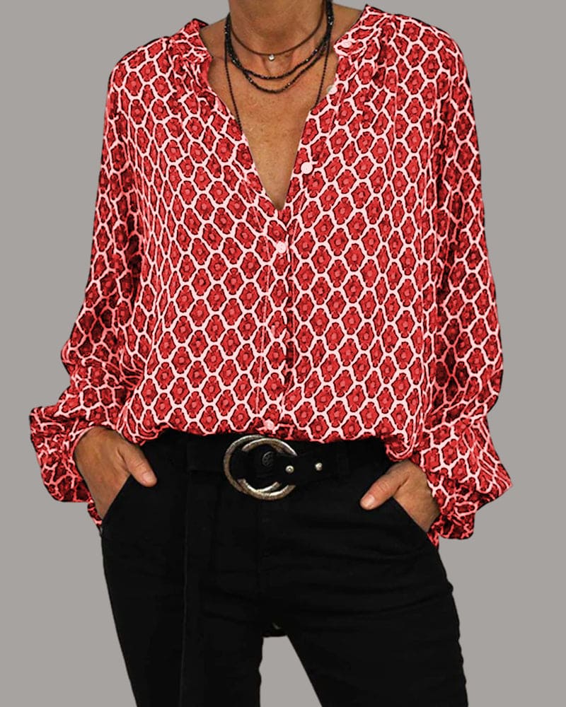 Geometric Pattern Cotton Blend Blouse