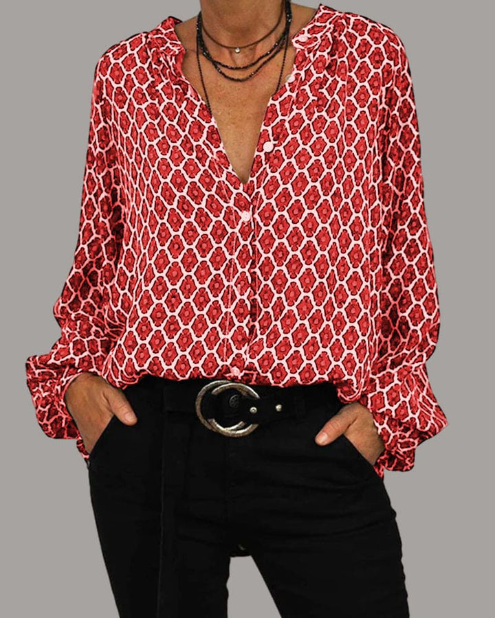 Geometric Pattern Cotton Blend Blouse