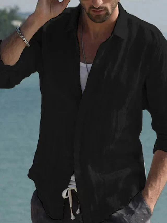 Men's Linen Shirt with Stand-Up Collar – Jam