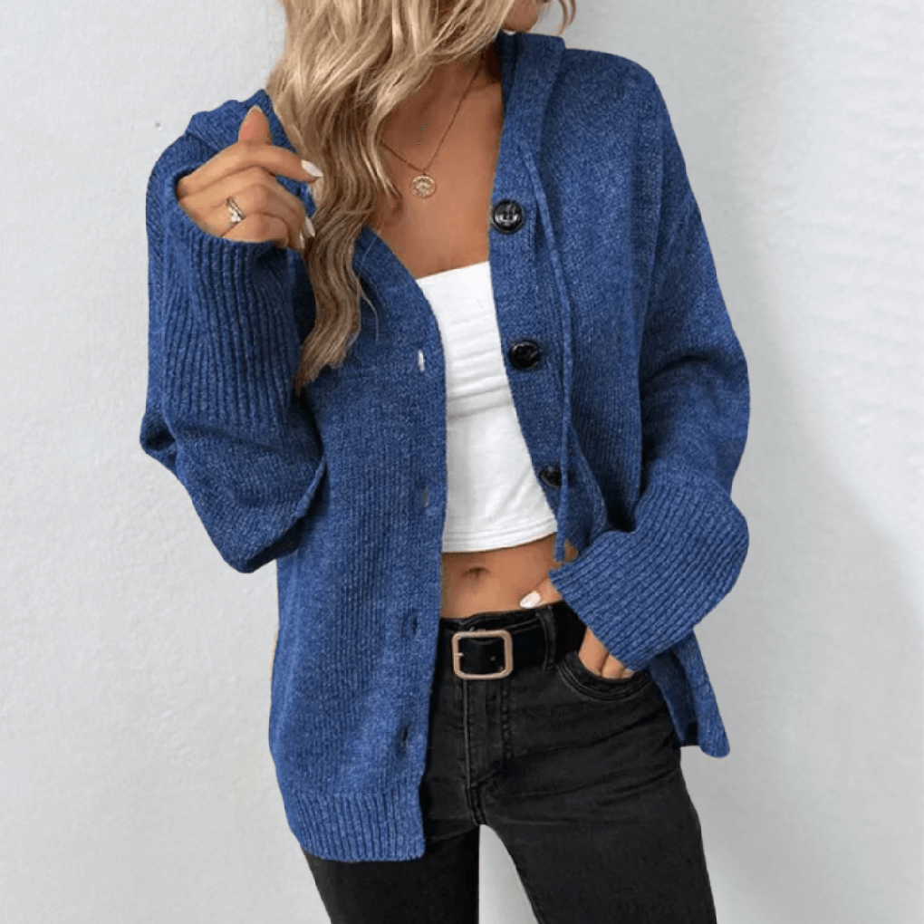 Women’s Knit Cardigan – Warm Button-Down with Puffer Detail